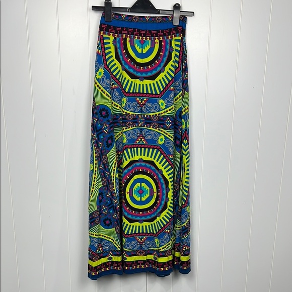 Flying Tomato Womens Skirt XS Blue Red Stretch Waist Maxi Aztec Print Flowy EUC - Picture 1 of 9